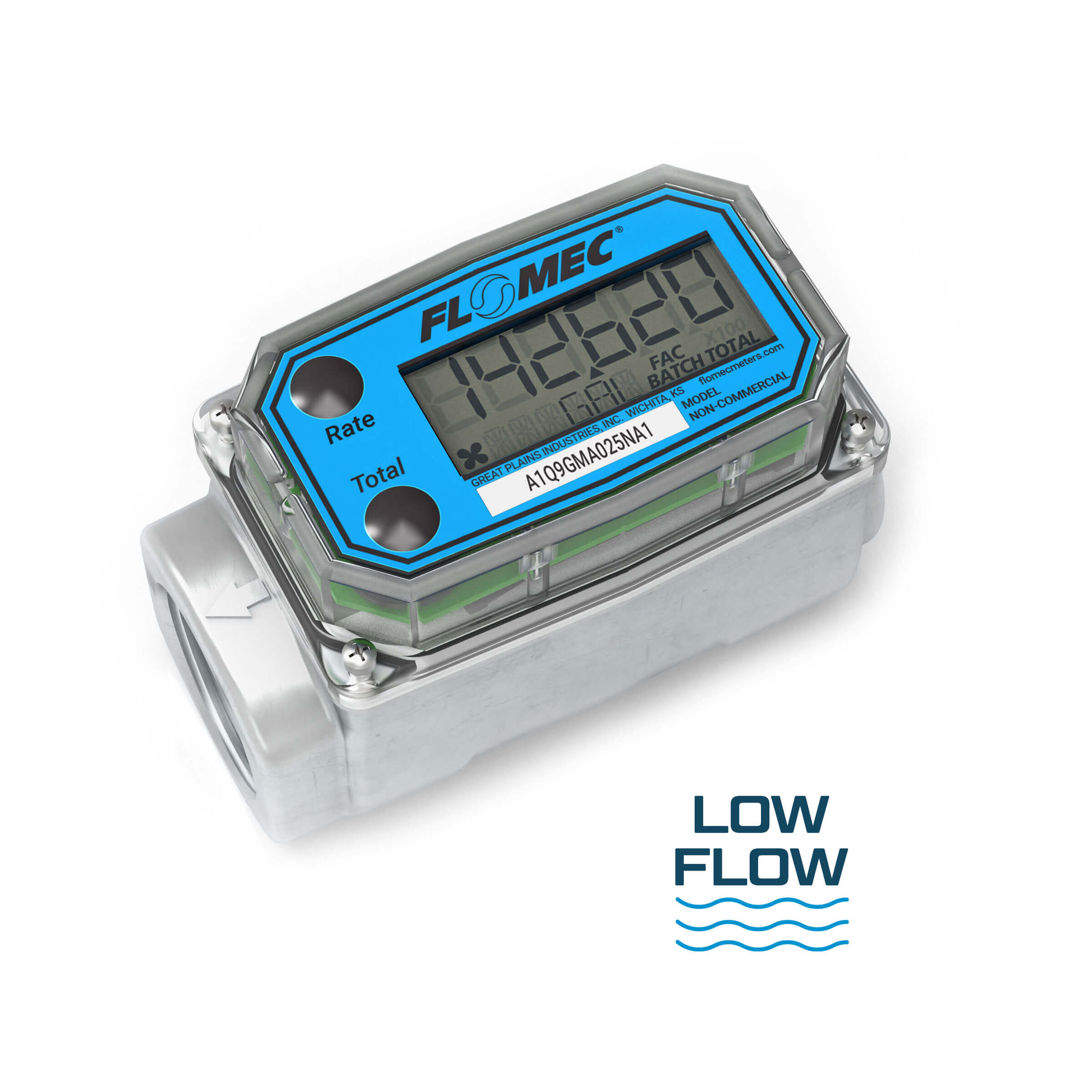 Flow Speed Display Flomec A1A-10-N-L-Q Paddlewheel Flow Meter, Low Flow, Battery Powered ...